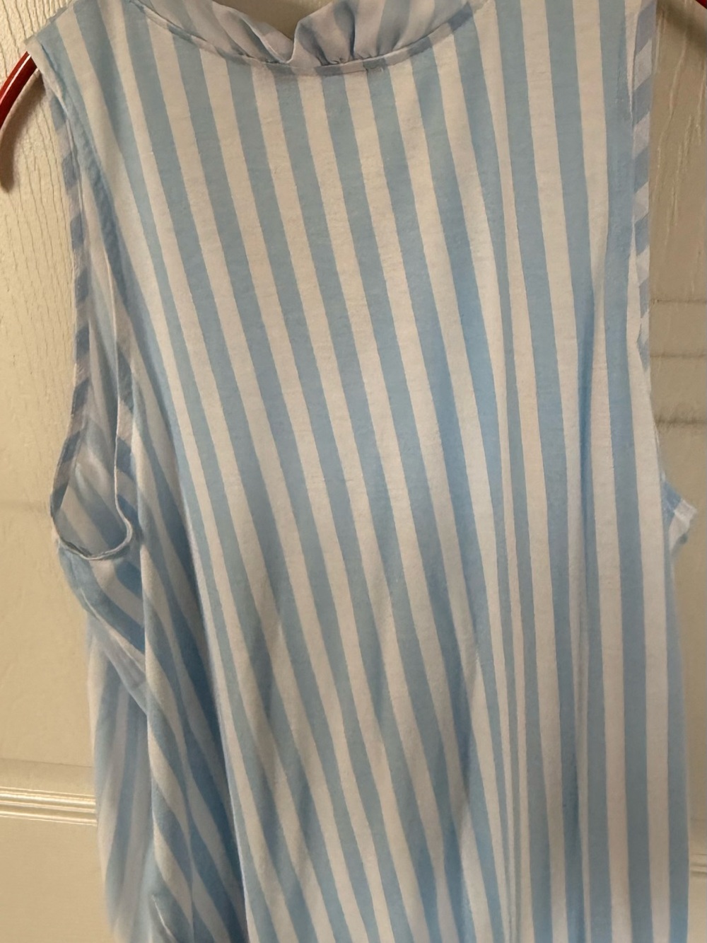 LOFT Blue & White Striped Ruffle V-Neck Shell - Picture 4 of 4